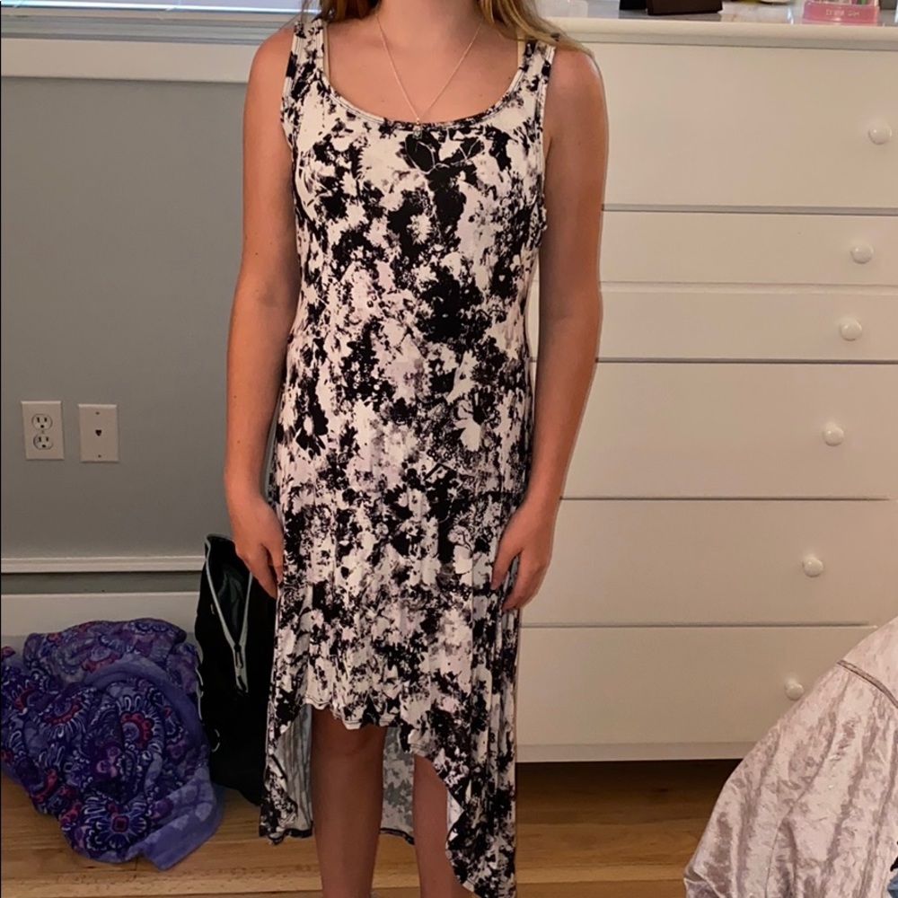 Black and white tie dye high low dress